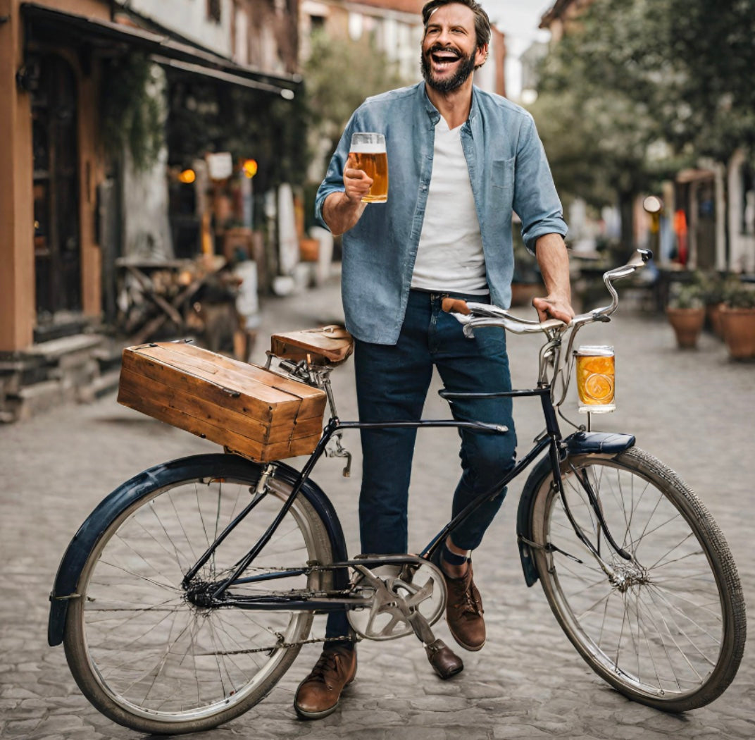 Homme Qui Fait Du Vélo Et Boit De La Bière 2 (Vue Ia)